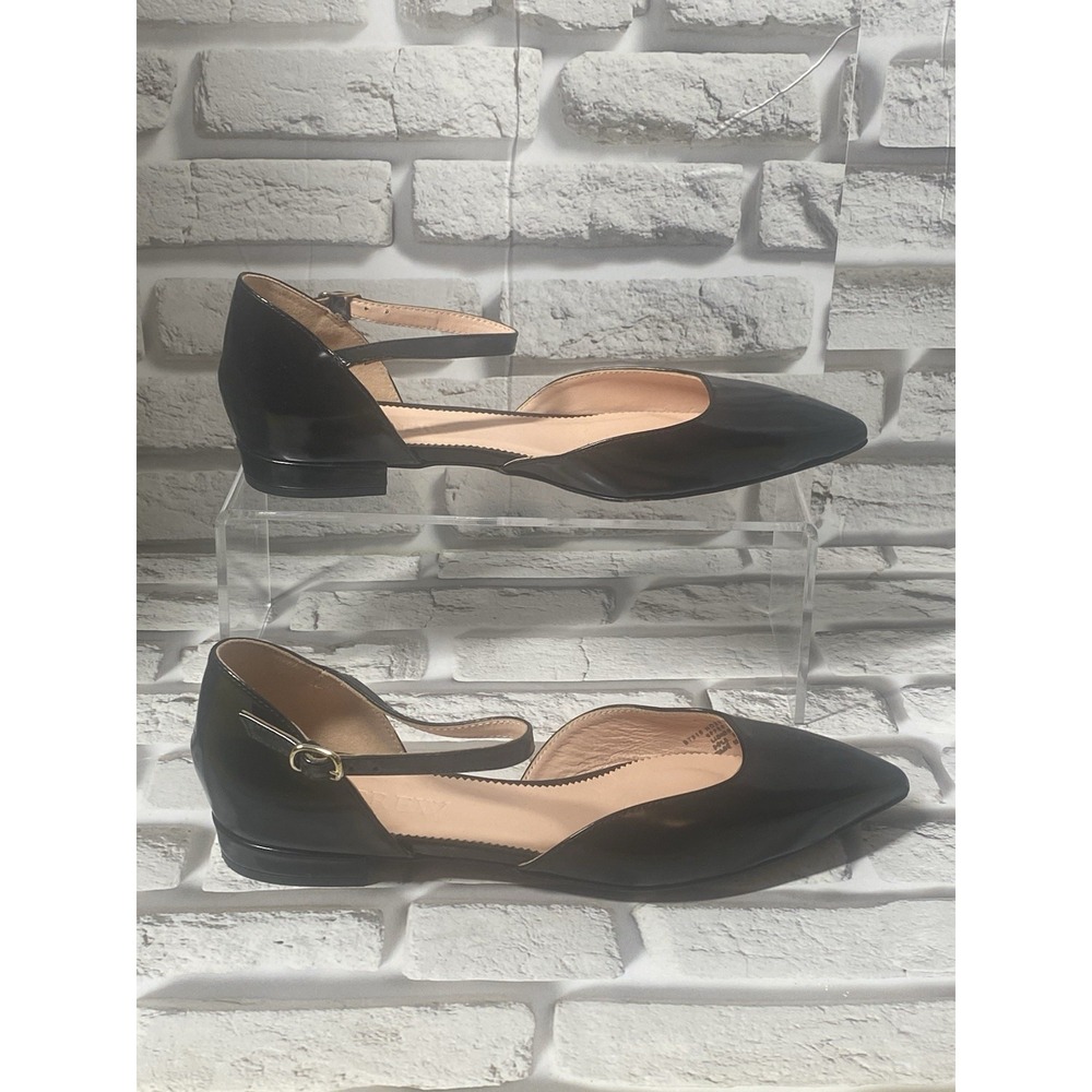 J. Crew Pointed-toe Flats in Spazzolato Leather Ankle Strap in Black Leather 8.5